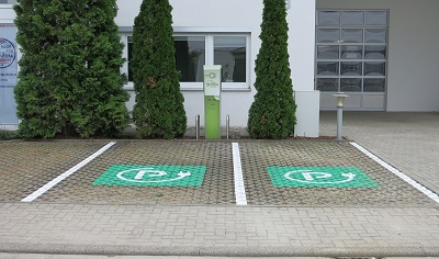 Parkplätze E-Mobilität vor dem Fabrikle